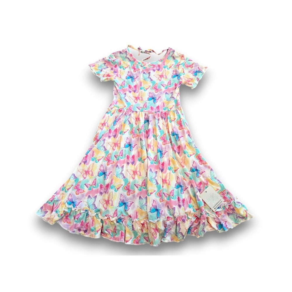 NWT Birdie Bean Dress Rainbow Butterfly Ruffle Twirl Bamboo Viscose Girls 6
